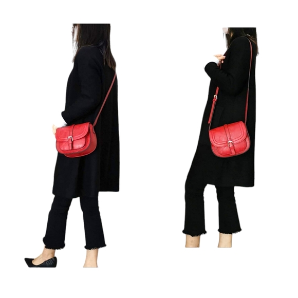 Red Vegan Leather Spacious Multi-Compartment Crossbody Shoulder Bag - Picture 7 of 7